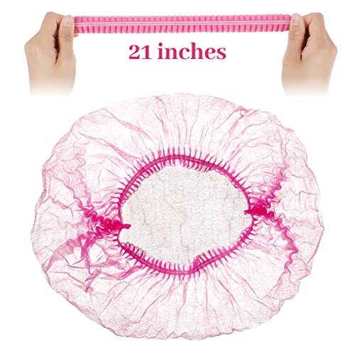 100 Pcs Disposable Nonwoven Bouffant Caps 21 Inch Hair Net Elastic Cap Hair Cover Hats for Beauty Salon Hospital Spa Catering Dust-free Workspace(Pink) - color: Pink