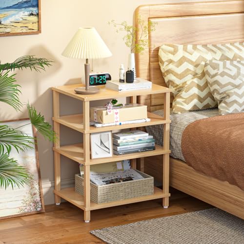 4-Tier AV Media Player Stand, Natural Stereo Cabinet, Modern Audio Shelf, Wooden TV Stand,Game Console Shelf, Multifunctional Entertainment Center, Suitable for Home, Conference Room - color: Natural, size: 4 Tier