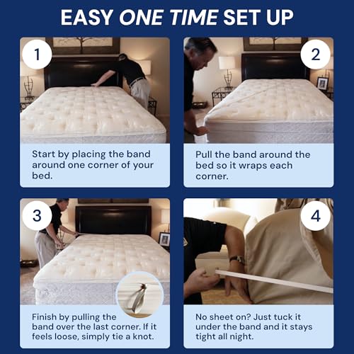 RUBBER HUGGER Elastic Bed Sheet Holder - Queen 60x80, Corner Grip | Elastic sheet holders - secure corner grip - hidden - Use for queen fitted sheets, beds & mattresses - size: Medium - Queen Mattress