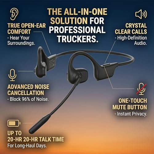 Bluetooth Headset with Microphone, Open Ear Headphones with Mic, Truck Driver Headset, Noise Cancelling Wireless Headset with Mute Button, Designed for Meeting, Home Office,Driving (Black)