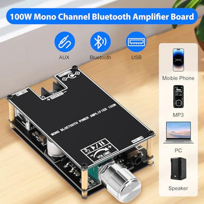 Daakro 2PCS ZK-1001B Bluetooth Amplifier Board,100W Mono Channel Amp Board with TWS Pairing Function,DC 7-24V, Bluetooth/USB/AUX Input, Audio Amp Board for Home DIY Wireless Speakers, Password Free - color: 2PCS ZK