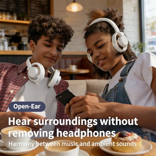 Asixxsix Over Ear Open Back Headphones, Dual Device Pairing Wireless BT Gaming Headset with Microphones, Adjustable Slider, Breathable Lightweight for Music & Gaming