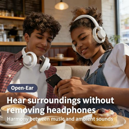 Asixxsix Over Ear Open Back Headphones, Dual Device Pairing Wireless BT Gaming Headset with Microphones, Adjustable Slider, Breathable Lightweight for Music & Gaming