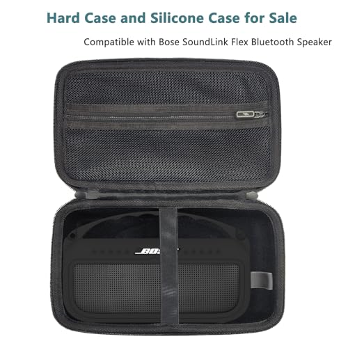 JCHPINE Silicone Cover and Carrying Case for Bose SoundLink Flex Speaker | Protective Cases with Handle and Shoulder Strap, Soft Silicone Cover and Hard Travel Case (Black) - color: Black Case