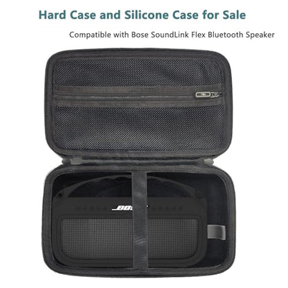 JCHPINE Silicone Cover and Carrying Case for Bose SoundLink Flex Speaker | Protective Cases with Handle and Shoulder Strap, Soft Silicone Cover and Hard Travel Case (Black) - color: Black Case