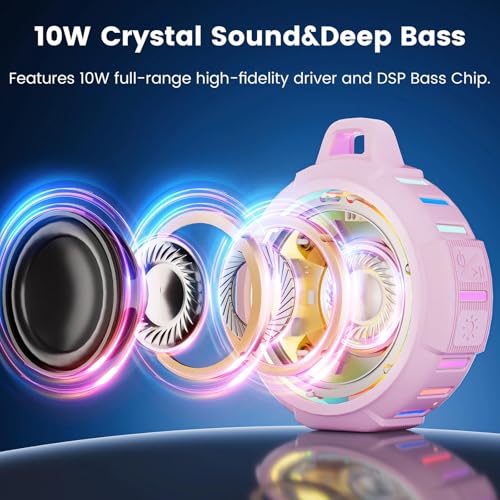 XLEADER X8(2 Gen) Upgraded, Bluetooth Shower Speaker, Certified IP67 Waterproof, 10W Pro Sound&Deep Bass, 24Hrs Playtime, Stocking Stuffers, White Elephant Gifts, for Teens Women, Pink - color: C-Pink