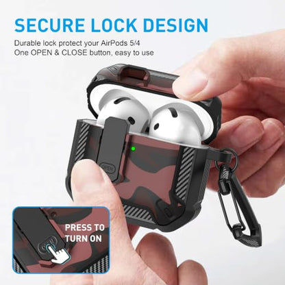 for AirPods 4 Case & AirPods 5 Case with Magnetic Lock, Red Camo - color: Camo Red, size: AirPods 4 Case 2024 / AirPods 5 Case 2026