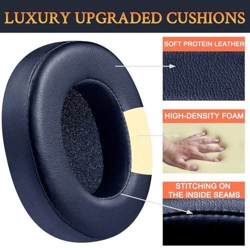 SOULWIT Replacement Earpads for Skullcandy Hesh 3/ANC/Evo & Crusher Wireless/540/ANC/Evo & Venue ANC Over-Ear Headphones, Ear Pads Cushions with Protein Leather, Noise Isolation Foam - Navy Blue - color: Navy Blue