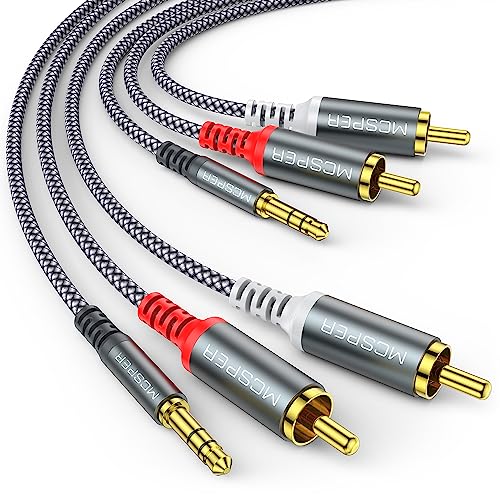 2-PACK RCA to 3.5mm AUX Cable, (6.6 Feet) 3.5 mm 1/8 to RCA 2-Male Headphone Jack Adapter Splitter Premium Stereo Audio Cord for Connects a Smartphone, Tablet, HDTV,or MP3 Player to a Speaker (Grey) - size: 2-PACK
