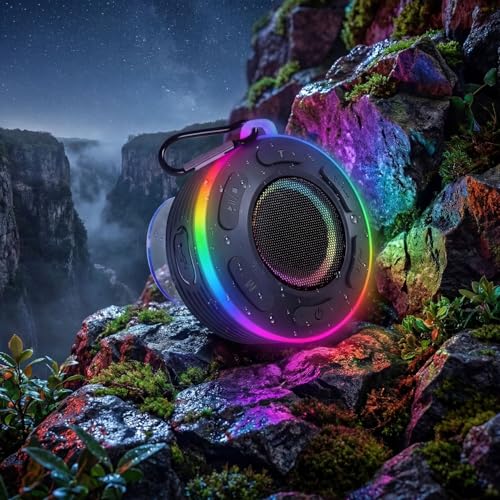 Portable Bluetooth Shower Speaker with Waterproof,Stereo,LED Light | Over 10H Playtime,Built-in Micro,Suction Cup&Hook,for Outdoor,Kitchen,Kayak,Beach,Camping,Gifts for Unisex