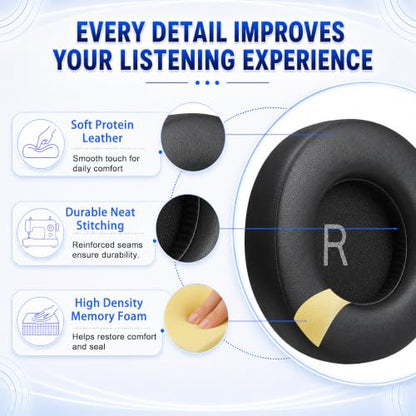 Replacement Ear Pads for AKG Audio K52 K72 K92 M220 K240 K241 K242 K271 K272 K340 K550 K551 K553 MKII MK2 Headphones, Protein Leather Earpads Cushions with Memory Foam, 1 Pair-Black - color: Black-Letter