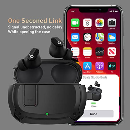 Compatible with Beats Studio Buds/Buds+ Case Cover 2021/2023, [Secure Lock] Cool Beats Studio Buds Plus Protective Shell Men Women with Keychain for New Beats Studio Ear Buds Case - Black[CASE ONLY] - color: Black