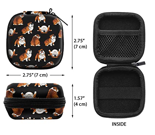WIRESTER Portable Wireless Headphone Case, Earphone Storage Bag Carrying Case, Earbud Holder with Black Carabiner Compatible with Airpods - English Bulldog Funny Playful Postures Black - color: English Bulldog Funny Playful Postures Black