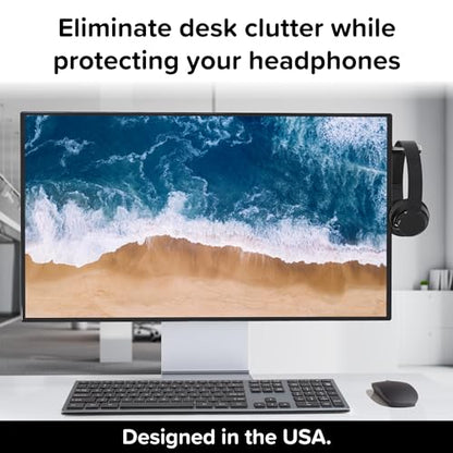 TotalMount Hidden Monitor Stand for Headphones – Does Not Block Monitor | Designed in USA: Premium-Grade Holder Saves Desk Space While Protecting Headphones and Headsets – Removable Adhesive Strips