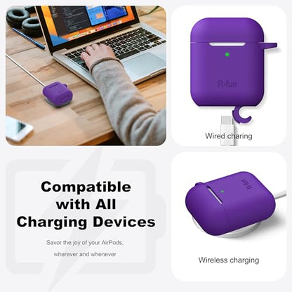 for AirPods 2nd/1st Case Silicone Cover, Purple | Compatible with Apple AirPods 2nd/1st (2019/2016) Generation with Keychain & Cleaner Kit, Wireless Charging Compatible - color: E1-Purple