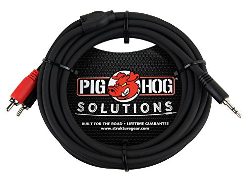 Pig Hog PB-S3R10 3.5mm - 듀얼 RCA (수) 스테레오 브레이크 아웃 케이블, 3.m (10피트) - size: 10피트