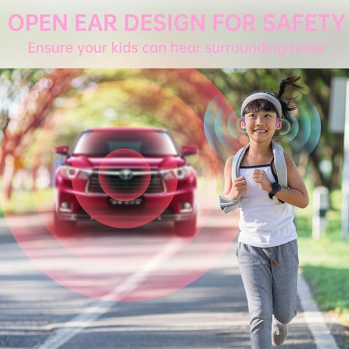 Mehomeli Kids Headphones, Bluetooth 5.2 Air Conduction Open Ear Headphones | 85dB Volume Limiting, Stereo Sound with Mic, IPX5 Waterproof, 20H Playtime, Perfect for School and Outdoor-Pink - color: PinK