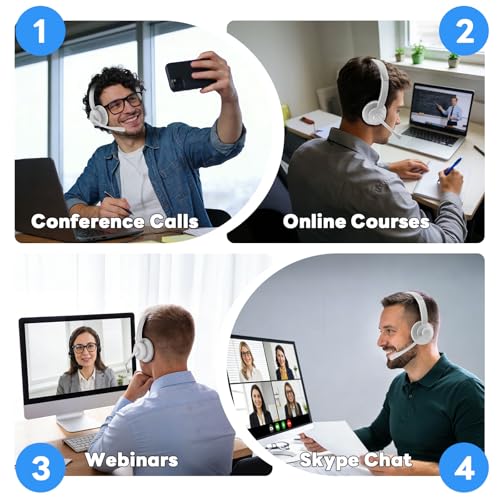 Bluetooth Headset, Wireless Headset with Mic for Work, Advanced AI Noise Cancelling Microphone (Clear Calls & Mic Mute), Bluetooth 5.3, USB Dongle, Headphones with Mic, for PC/Zoom(White) - color: White