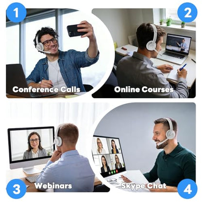 Bluetooth Headset, Wireless Headset with Mic for Work, Advanced AI Noise Cancelling Microphone (Clear Calls & Mic Mute), Bluetooth 5.3, USB Dongle, Headphones with Mic, for PC/Zoom(White) - color: White