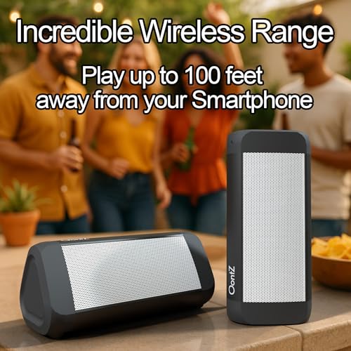OontZ Angle 3 Ultra Gen 4 Bluetooth Speaker, 14W, 20Hr Playtime, IPX7 White | 14W Bluetooth speaker with fuller bass, 100-ft range, IPX7 waterproof and stereo pairing. - color: Black w/ White Grille