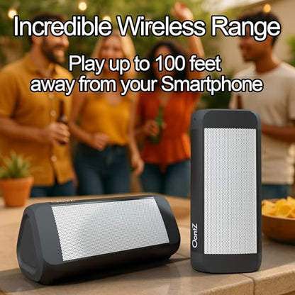 OontZ Angle 3 Ultra Gen 4 Bluetooth Speaker, 14W, 20Hr Playtime, IPX7 White | 14W Bluetooth speaker with fuller bass, 100-ft range, IPX7 waterproof and stereo pairing. - color: Black w/ White Grille