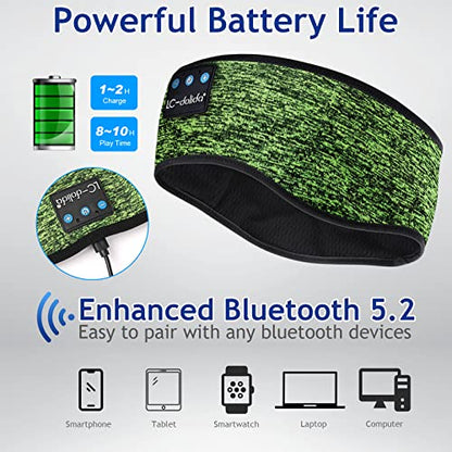LC-dolida Sleep Headphones Wireless Bluetooth Headband Headphones for Sleeping Music Band Cozy Sleep Mask with Thin HD Stereo Speakers Perfect for Side Sleepers(Olive) - color: Olive