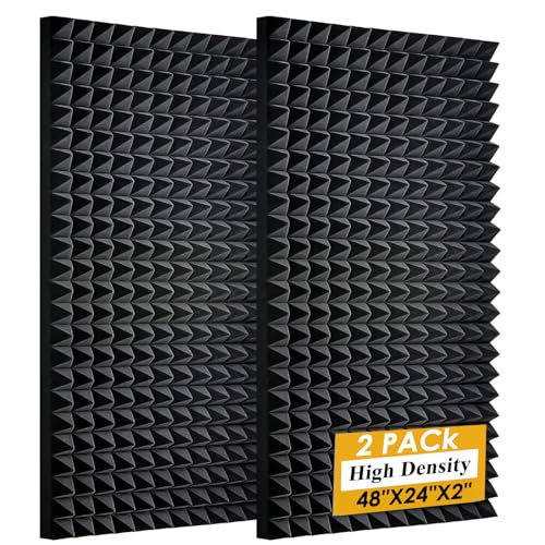 2 Pack Black Acoustic Foam Panels,48x24x2 Inch Sound Proof,High Density Soundproof Wall Panels,Fireproof Cancelling Foam Studio (Black, 2 PCS) - size: 2 PCS