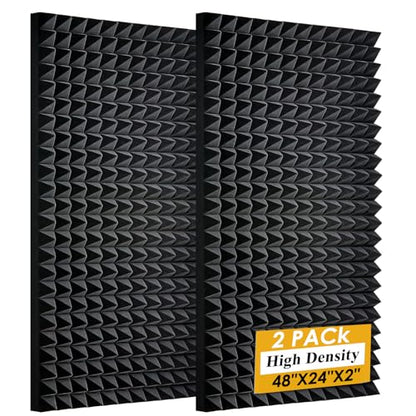 2 Pack Black Acoustic Foam Panels,48x24x2 Inch Sound Proof,High Density Soundproof Wall Panels,Fireproof Cancelling Foam Studio (Black, 2 PCS) - size: 2 PCS