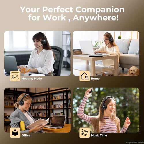 Wireless Headset with Mic for Work, Bluetooth 6.0 Headset with Microphone for PC, 65H AI Noise Cancelling Mic, 60ft Range, USB Dongle & Charging Base, On-Ear Headphones for Teams Zoom Call Center