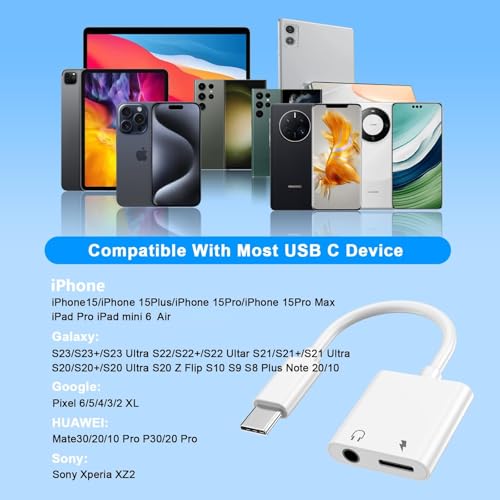 iPhone Headphone Adapter,[Apple MFi Certified] 2 Pack USB C to 3.5mm Headphone and Charger Adapter Type C to Aux Jack Dongle Cable with Fast Charging for iPhone 17/16/15/Pro Max/Plus Galaxy iPad