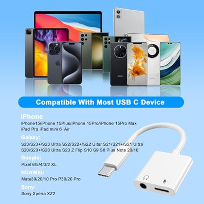iPhone Headphone Adapter,[Apple MFi Certified] 2 Pack USB C to 3.5mm Headphone and Charger Adapter Type C to Aux Jack Dongle Cable with Fast Charging for iPhone 17/16/15/Pro Max/Plus Galaxy iPad