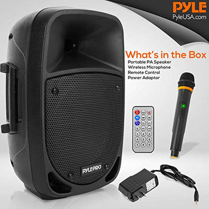 Pyle Portable 800W Karaoke PA System with Wireless Microphone, Bluetooth Streaming, Rechargeable Battery, USB/SD Recording & Powerful Sound – Compact Karaoke Speaker and PA Speaker for Home and Events - size: 8-inches Subwoofer