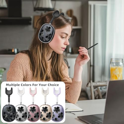 Joyland 3 in 1 Case for AirPods Max Headphones,Anti-Scratch Ear Pad Covers/Ear Cups,Black Flowers Soft TPU Ear Cups Cover for AirPods Max (2020 Lightning/2024 USB-C)-Clear Black - color: B-Black Flowers