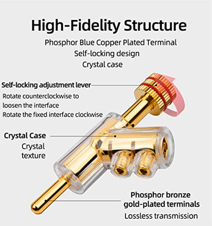 HiFi Banana Plugs Speaker Connectors Screw Locking Banana connectors Gold Plated Speaker Plugs -2Pairs / 4 pcs - color: Gold