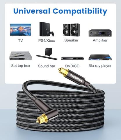90 Degree Toslink Optical Cable 360 Degree Free-Rotating Plug Fiber Optic Cable S/PDIF Toslink Male to Male for Home Theater, Sound Bar, TV, PS4 (90 ° Optical Audio Cable, Black, 3ft/1M) - size: 3ft/1M