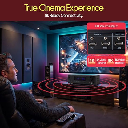 Pyle 9.1 Channel AV Receiver | Audio Amplifier with Subwoofer Output, HDMI 2.1, Bluetooth Streaming | Surround Sound System for TV, Home Stereo Receiver for Home Theater.