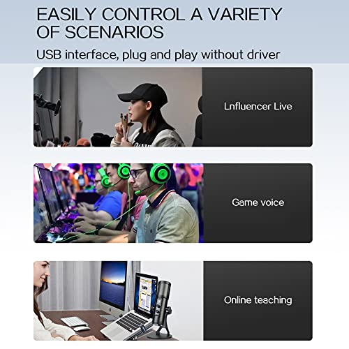 Andoer USB Condenser Microphone Cardioid Mic with RGB Lights One-Button Mute Headphone Real-time Monitoring with Desktop Mic Stand for Smartphone Laptop PC Live Streaming Video Conference Online