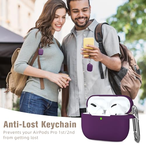 Hamile Compatible AirPods Pro Case Protective Silicone Case Shockproof Cover Skin for Apple AirPod Pro 2019 Charging Case, with Keychain, Purple - color: Plum