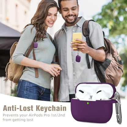 Hamile Compatible AirPods Pro Case Protective Silicone Case Shockproof Cover Skin for Apple AirPod Pro 2019 Charging Case, with Keychain, Purple - color: Plum