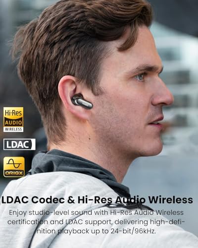 TOZO NC20 Pro Active Noise Cancelling Wireless Earbuds, Smart LCD Screen | LDAC Hi-Res Audio, Stereo Bass, 6 Mics AI Call Ear Buds, 80H Playtime, IPX8 Waterproof, 32 EQ via App, Wireless Charging - color: Ink Black