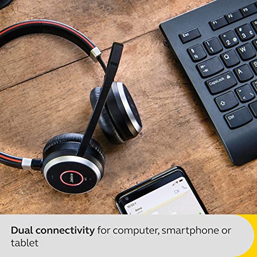 Jabra Evolve 65 SE Link380a UC Stereo- Bluetooth Headset with Noise-Cancelling Microphone, Long-Lasting Battery and Dual Connectivity - Works with All Other Platforms - Black - size: UC, style: Stereo