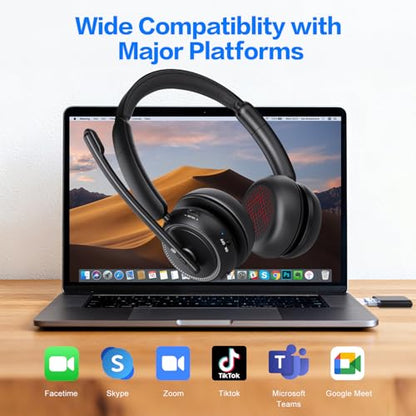 Wireless Headset with Mic for Work, Bluetooth Headphones with Microphone (Noise Cancelling & Mute Button), Wireless Headset with mic for Work/Computer/PC/Laptop/Cell Phones/Call Center/Teams/Zoom/Home