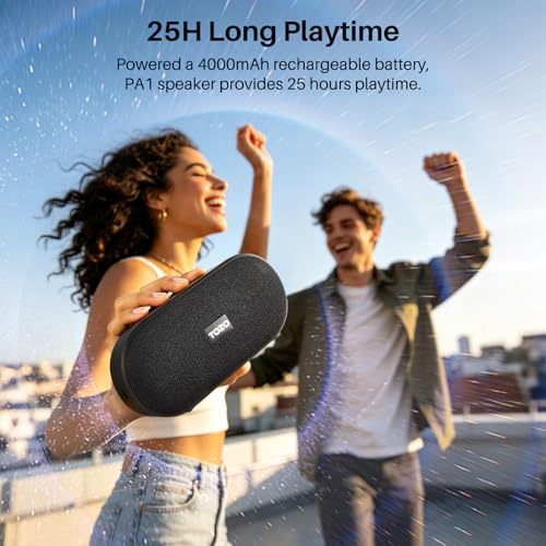 TOZO PA1 Portable Bluetooth Speaker, Powerful Stereo Sound with Deep Bass | 25H Playtime, IPX7 Waterproof for Shower, Wireless Speaker with App EQ Control, Dual Pairing for Home, Outdoor and Travel