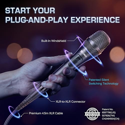 CAROL AC-910S XLR Wired Vocal Microphone, Dynamic Cardioid with Switch | AHNC dual-engine noise canceling tech for singing, studio, and stage. incl. 14.8ft (4.5m) XLR cable, mic clip - style: AC-910S (with Switch)