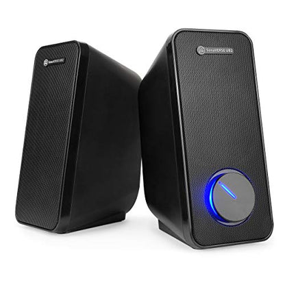GOgroove Computer Speakers for Desktop and Laptop - USB Speakers for Desktop Computer with Loud and Clear 2-Way Drivers for 32W of Power and Bass, Built-in Headphone & AUX Input Ports, LED Volume Knob