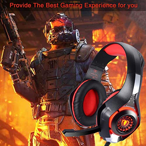 BlueFire Wired Gaming Headset for PS4 PS5 Xbox One PC – Over-Ear Headphones with Surround Sound, Noise Canceling Mic, Soft Memory Foam, LED Light, 3.5mm Jack for Console & Laptop (Red) - color: Red