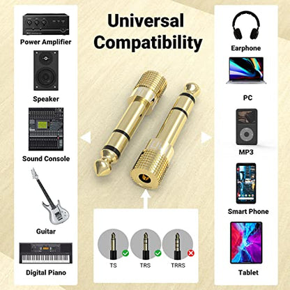 Cubilux 6.35mm to 3.5mm Audio Adapter, Gold Plated 1/4” Male to 1/8” Female TRS Stereo AUX Connector Converter for Guitar Keyboard Digital Piano Studio Monitor Amplifier Mixer Splitter, 6-Pack - color: 6-Pack