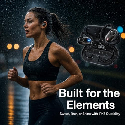 Open Ear Earbuds Bi-Axial Custom Fit Immersive Sound Wireless Headphones | Over The Ear Bluetooth Ear Buds Waterproof Long Battery for Running Outdoor Sports Travel Conference - OpenBass Fit Black - color: Onyx Black