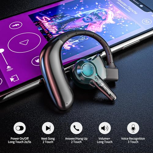 emotal Dual-Mic AI Noise Cancelling Bluetooth Headset for Cell Phones | 10 Days Standby, 30Hrs HD Talktime Bluetooth Earpiece, IPX6 Waterproof, Ultralight for Driving/Truckers/Business