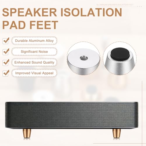 MECCANIXITY 4Pcs Speaker Isolation Pad Feet, 15x15mm Shockproof Aluminum Alloy Vibration Isolation Speaker Shock Base Pad Cone Base with Double-Sided Adhesive for Audio Equipment, Silver - color: Silver, size: 15x15mm